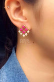 Dark Pink Resin Stone and Pearl Stud Earrings