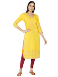 Designer Rayon Printed Kurta for Women (Yellow)