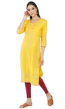 Designer Rayon Printed Kurta for Women (Yellow)