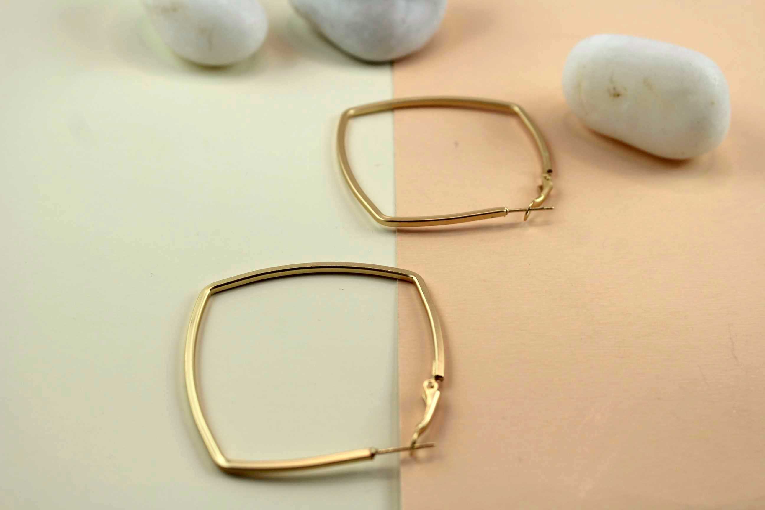 Square Shaped Matte Gold Hoops