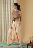 Mulmul Cotton Tan Brown Crop Top With Knotted Belt And Dhoti Pants (Set Of 2)