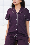 Aubergine Solid Pure Cotton Night Suit With Eye Mask