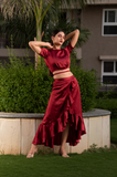 Maroon Co-Ord Set Wrap Around Skirt With Crop Club Top