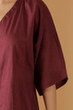Mulmul Cotton Plum Button Down Shirt And Ruched Pants (Set Of 2)