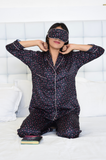 Black Pink Heart Printed Pure Cotton Night Suit With Eye Mask