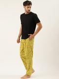 Black Yellow Pure Cotton Printed Night Suit