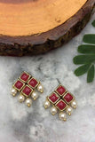 Red Resin Stone and Pearl Stud Earrings - Nuaah | An Indian Bazaar - Earrings