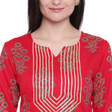 Neqa Women Embroidered Straight Kurta (Red)