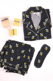 Black Yellow Pure Cotton Bee Print Night Suit With Eye Mask