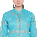 Neqa Women Printed Straight Kurta (Turquoise)