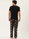 Black Yellow Pure Cotton Printed Night Suit