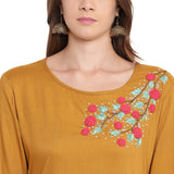 Neqa Women Embroidered Straight Kurta (Yellow)