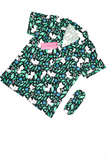Black Green Floral Printed Pure Cotton Night Suit With Eye Mask