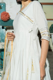 White Flared Cotton Kurta Set With Hand Painted Doria Dupatta