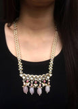 Rose Quartz, Kundan, and Pearl Long Necklace Set - Nuaah | An Indian Bazaar - Necklace Set