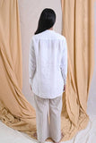 Mandarin Collared White Linen Shirt