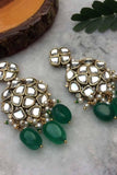 Green Stone and Kundan Chandelier Earrings