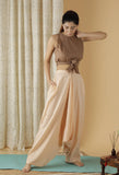 Mulmul Cotton Solid Tan brown Crop Top With Knotted Belt