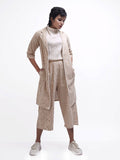 Beige Striped Overgarment with Culottes