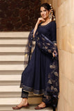 Blue Solid Gold Kurta Set With Embroidered Dupatta