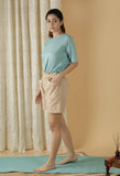 Mulmul Cotton Turquoise Blue Top And Beige Shorts (Set Of 2)