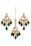 Emerald Beaded Kundan Inspired Mang Tikka With Earrings