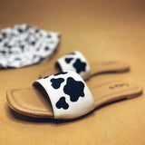 Cow Embroidery Vegan Flats