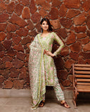 Shiny Green Block Print Chanderi Suit set