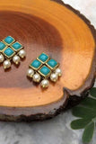 Light Blue Resin Stone and Pearl Stud Earrings