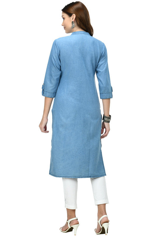 Buy Navy Blue Denim Kurta Set Kalki Fashion India