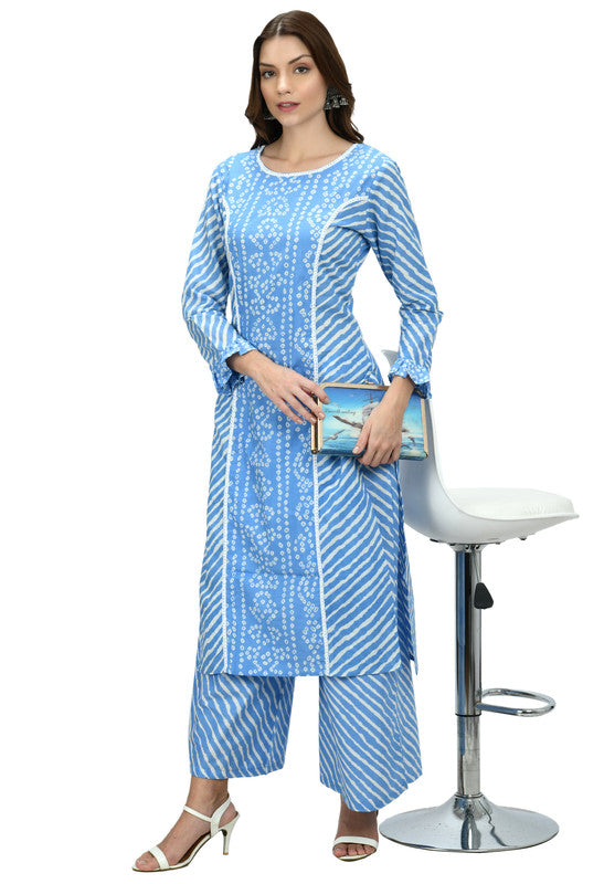 Blue Long Kurta And Palazzo Printed Plazo Salwar Suits For Women  Lady  India
