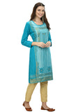 Designer Short Length Rayon Printed Kurta for Women (Turquoise)