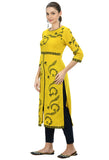 Designer Mustard Printed Cotton Slub Kurta for Women (Yellow)