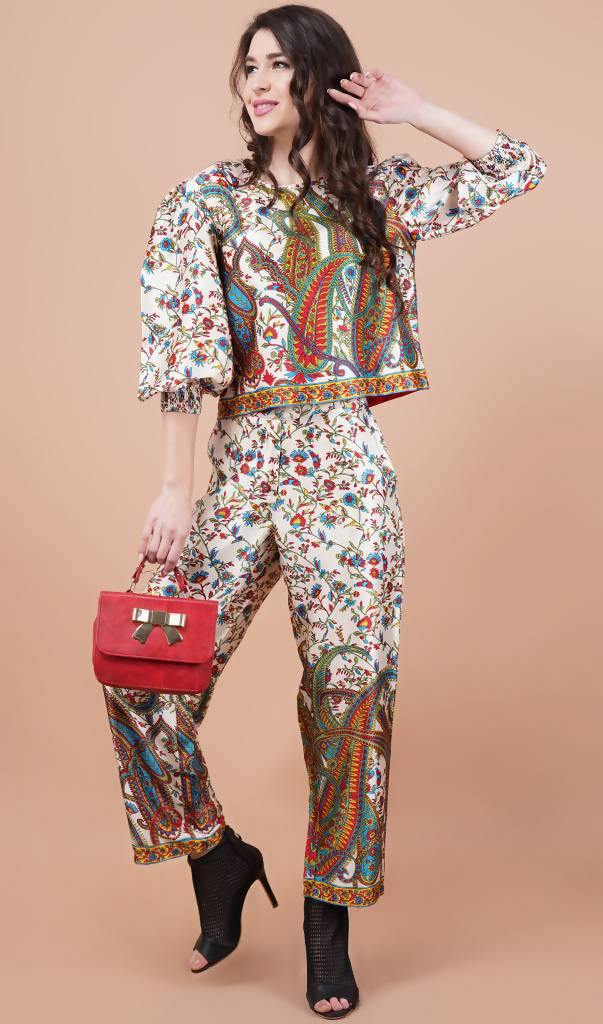 Satin Printed Co-Ord Set With Pants