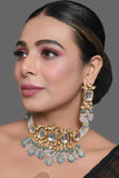 Pastel Blue And Pink Tanjore Beaded Handcrafted Kundan Necklace Set
