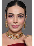 Gold Tone Kundan Inspired Necklace With Earrings