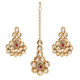 Handcrafted Kundan Studded Gold Toned Earring And Mang Tika Set