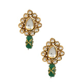 Gold Toned Green Beaded Kundan Earring & Mang Tika Set