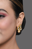 Gold Toned Kundan Earrings With Pearls