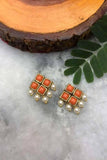 Orange Resin Stone and Pearl Stud Earrings