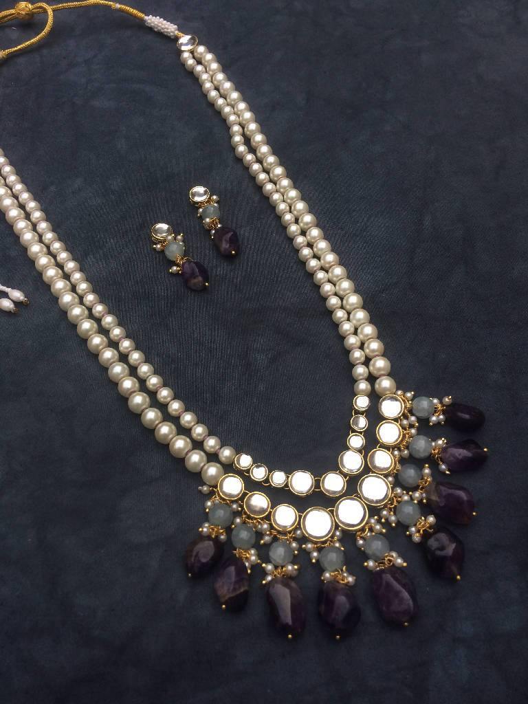 Amethyst and Kundan Long Layered Necklace Set