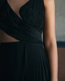 Sleeveless Ruched And Pleated Maxi In Black