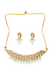 Blue Gold Tone Kundan Beaded Choker Necklace With Earrings