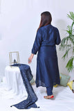 Blue Chanderi Silk Mirror Hand Embroidered Suit (Set of 3)