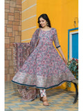 The Floating Cloudy Grey Floral Hand Block Print Kurta Set With Traditional Chanderi Dupatta.