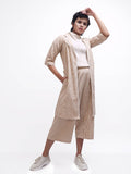 Beige Striped Overgarment with Culottes