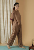 Mulmul Cotton Solid Chocolate Brown Top And Straight Pants (Set Of 2)