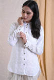 Mandarin Collared White Linen Shirt