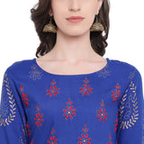 Neqa Women Embroidered Straight Kurta (Blue)