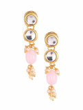 Ivory And Pink Beaded Kundan Inspired Necklace With Earrings